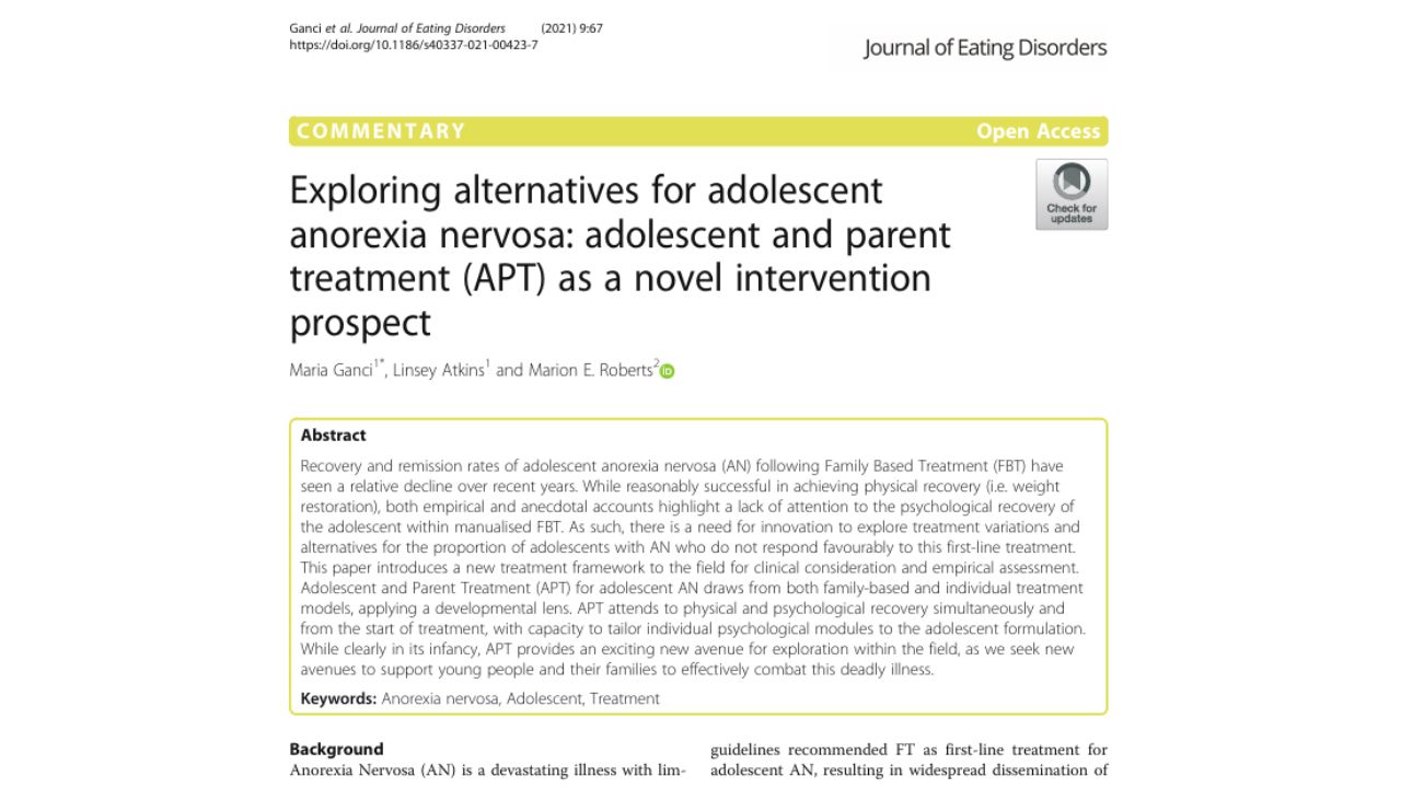 Journal of Eating Disorders Exploring Alternatives for Anorexia Nervosa Disorders